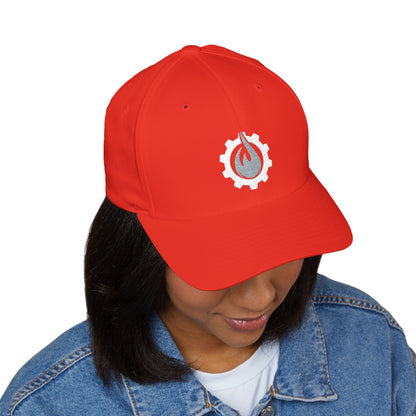 Fireball Gear - Brand Logo - Flame & Gear - Gray & White - FlexFit Cap