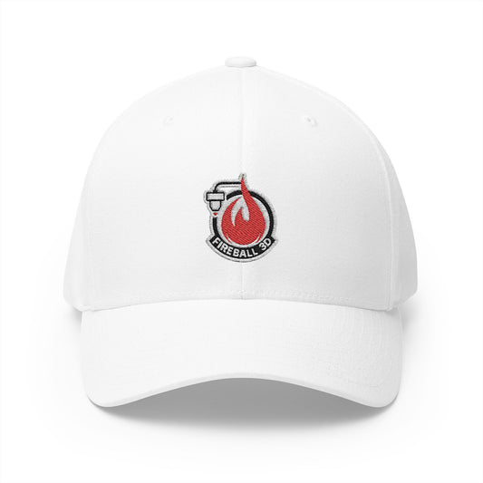 Fireball 3D - Brand Logo - Flame & Text - Red & White - Light Colors - FlexFit Cap