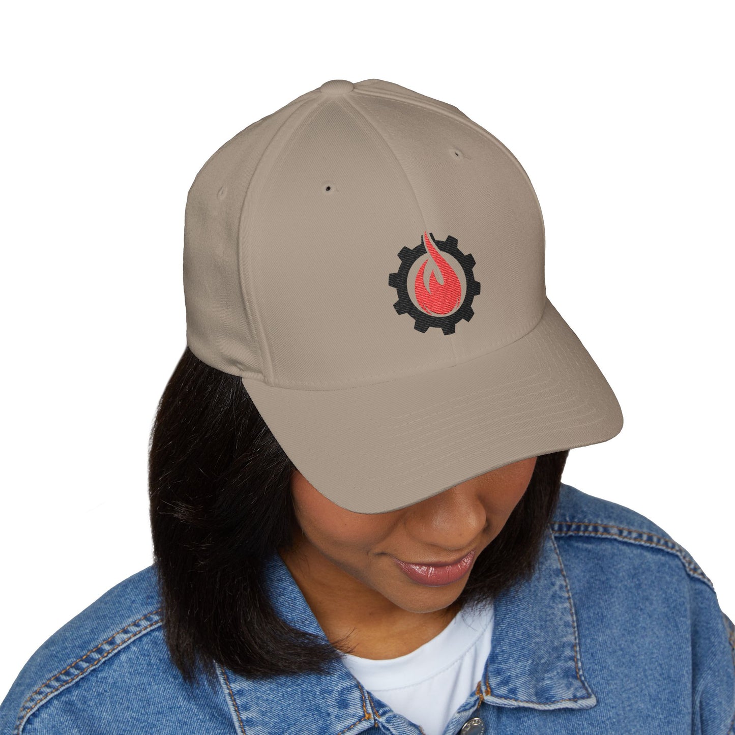Fireball Gear - Brand Logo - Flame & Gear - Black & Red - FlexFit Cap