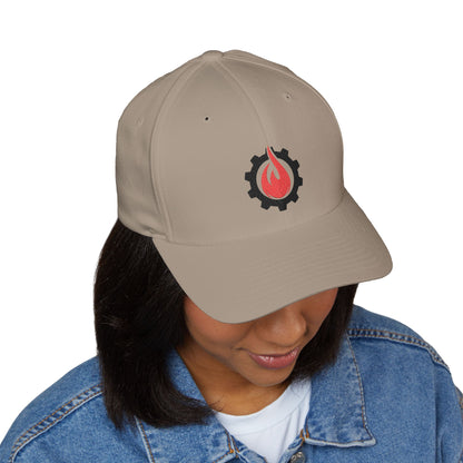 Fireball Gear - Brand Logo - Flame & Gear - Black & Red - FlexFit Cap