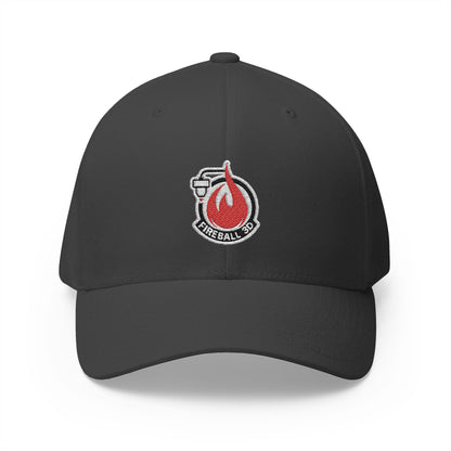 Fireball 3D - Brand Logo - Flame & Text - Red & White - Dark Colors - FlexFit Cap