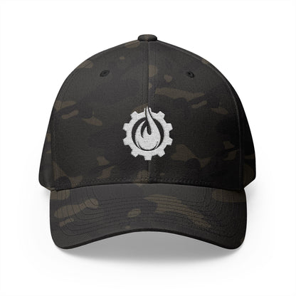 Fireball Gear - Flame & Gear - White - FlexFit Embroidered Baseball Cap